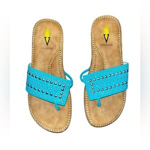 Volatile  Asymmetrical Studded Turquoise Flat Sandals Size 7 NWOB